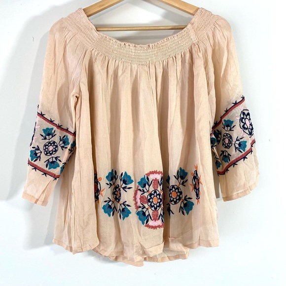 Muche et Muchette Boho Embroidered Blouse Top O/S - Picture 5 of 6